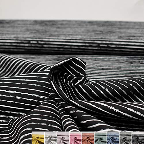 MAGAM-Stoffe Lina Streifen Baumwollstoff Oeko-Tex Meterware 50cm (9. Schwarz)