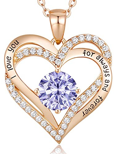 CDE Kette Damen 925 Sterling Silber Rosegold Geschenk für Sie Valentinstag Forever Love Herz Geburtsstein Anhänger Halskette für Frauen Schmuck Geburtstags Freundin Weihnachten Muttertags