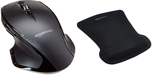 Amazon Basics Full-Size Ergonomic Wireless Mouse with Fast Scrolling & Gel Mouse Pad with Wrist Rest