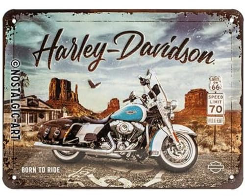 Nostalgic-Art Retro Blechschild, 15 x 20 cm, Harley-Davidson – Route 66 Road King Classic – Geschenk-Idee für Biker, Original Lizenzprodukt (OLP), aus Metall, Vintage Design, Blechschilder Sprüche