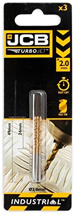 JCB TurboJet 7 Point HSS Drill Bit Set of 3-2 x 49 mm - TiN (Titanium Nitride) hard ceramic coating - HSS grade 4341-3 Year Standard Warranty