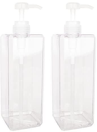 Pump Bottle, Refillable Plastic Empty Lotion Soap Dispenser Liquid Container for Bathroom Shampoo and Body Wash, 32oz/1l Clear 2 Pack
