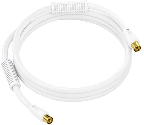Sonero Cable para Antena de TV Enchufe IEC/Toma IEC con ferrita 1,00m, Blanco