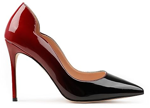 COLETER Mittelhohe Absätze für Damen, 10 cm, spitzer Zehenbereich, Elegante Schuhe, Stiletto-Absätze, Abend-Party-Pumps, rot/Black, 38 EU