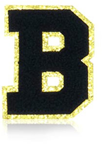 Large Letter Patches Varsity Glitters Chenille,SPRT Iron on Black Letter Patch,Alphabet Cloth Patch for Team Costume Decoration 3.1in Height(B)