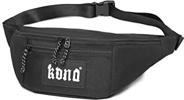 Kono Bauchtasche wasserdichte Gürteltasche Geldgürtel Handy Gürteltasche mit verstellbarem Gürtel für Reisen Outdoor Laufen Radfahren Wandern EIN Geschenk für Männer Frauen (Schwarz)