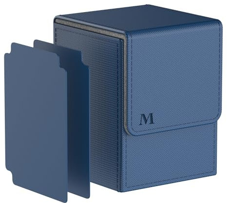Pulchra Estuche para TCG, Magnetic Flip Box con 2 Divider, Tamaño Grande para 100+ Cartas, Deck Box - Dado Diseño (Logo-M Design) (Azul)