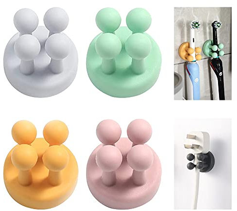 Klebehaken 4 Stück ,FUNNY HOOKS, Rasiererhalter ohne Bohren, Zahnbürsten Halterung, Rasierhobel Damen Halter, Nassrasierer Klebehalterung Dusche, Stifthalter selbstklebend, Handtuchklemme (4 Farben)