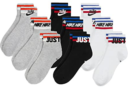 NIKE 9 Paar Everyday Essential Ankle Sneakersocken Socken Quarter Unisex DX5080, Farbe:Grau. Schwarz. Weiß, Socken Neu:42-46