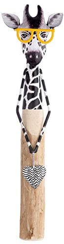 GILDE Holz/Metall Giraffe Lawrence mit gelber Brille, Höhe 50cm