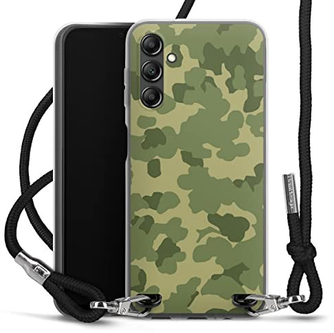 DeinDesign Carry Case kompatibel mit Samsung Galaxy A14 5G Hülle mit Band Handykette zum Umhängen schwarz Bundeswehr Muster Camouflage