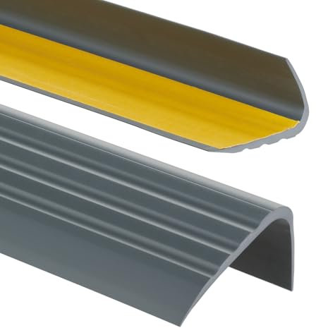 PerfectPVC Profilo per bordi delle scale in PVC, autoadesivo, 65 x 40 mm, 1,65 m, profilo antiscivolo per scale, antracite