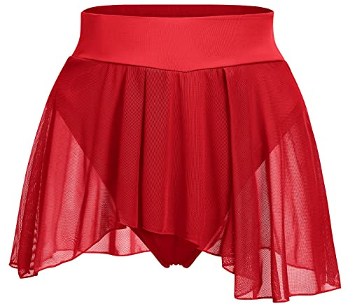 ODASDO Damen Pole Dance Outfit Rave Shorts Rüschen Höschen Rock Mesh Booty Bottoms Hot Pants Workout Clubwear, Rot/Ausflug, einfarbig (Getaway Solids), Mittel