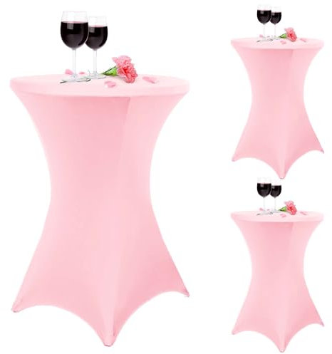 Pesonlook 3er-Set Stretch Stehtisch Husse für Bistrotisch Ø 80-85 cm Elegante,Verstärkung im Fußbereich,Stretch-Husse Rosa Hussen für Stehtische und Bistrotische(80×110cm,Rosa