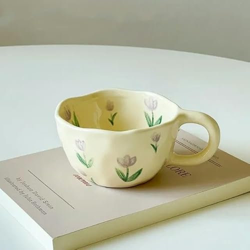RAEF Tasses en céramique, Tasses à café, Fleur irrégulière pincée à la Main, Tasse de thé au Lait, Style coréen, Tasse de Petit déjeuner à l'avoine, Verres de Cuisine