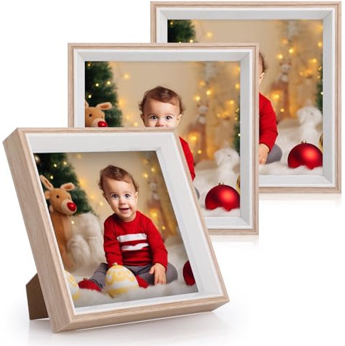 Anhow 3 Piezas Marco De Fotos 20x20 cm, Marcos para Cuadros Conjunto de Marcos de Fotos para Decoracion en la Pared o en la Mesa con Lámina Acrílica Transparent Irrompible - Veta de Madera Blanca