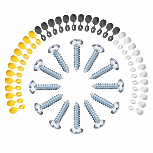 Piece Screws and Caps for Car Number Plate, License Plate, Car registration. White,Yellow and Black Caps with 12 Screws, Plate Fittings for Car, Motorbike, Caravan, Vehicle Registration Central (36)