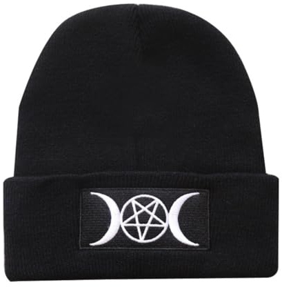 Ro Rox Dreifache Göttin Beanie Gotisch Strick Unisex Mond Pentagramm Pagan