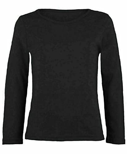 Zerox World Girls Boy Kids Plain Basic Long Sleeve Round Neck T-Shirt Stretch School Tee Top 2-13 Years (UK, Age, 11 Years, 12 Years, Regular, Black)