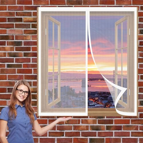 Selbstklebende Magnet-Fenster-Netz 60 x 45 cm Automatisches Schließen Magnet Thermo Fliegengitter Luft Kann Frei Strömen für Alle Arten von Fenstern, Weiß