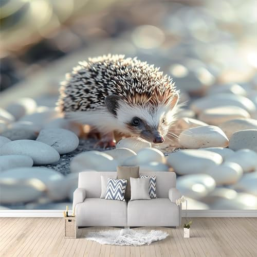 Fototapete Steintier Igel -Wanddeko, Wandbild, Wandtapete - Hochwertige Wanddekoration - 150 x 105 cm Vlies Tapete Wohnzimmer Schlafzimmer