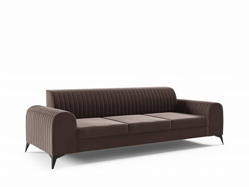 LIKMA Braun 3 Sitzer Samt Sofa ELSA 234x77x93 cm 3-er Couchgarnitur Hydrophobe Beschichtung Velvet Moderne Wohnzimmer Couch Velours Glamour Design Stoff Fresh 04