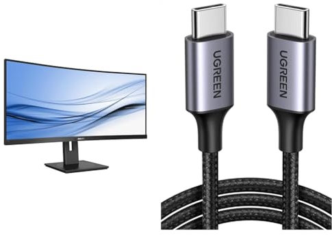 Philips 346B1C - 34 Zoll WQHD Curved USB-C Docking Monitor & UGREEN USB C auf USB C Kabel 60W PD 3.0, PPS USB-C Ladekabel