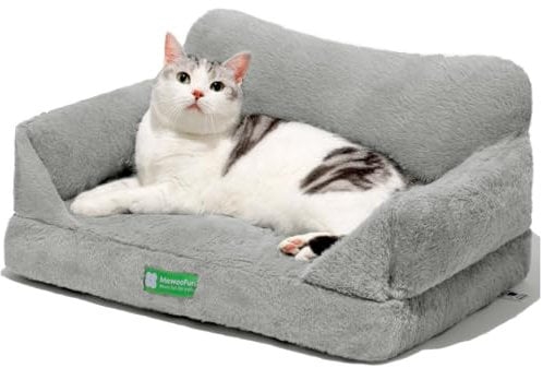 MEWOOFUN Katzen Sofa Katzenbett für Wohnungskatzen, Niedlich Kätzchen Bett Haustiersofa mit abnehmbarem, waschbarem Bezug und Rutschfester Unterseite für kleine Hunde (Grau, S)