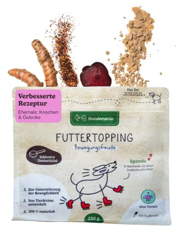 Hunderunde Futtertopping Bewegungsfreude 250g Gelenkpulver für Hunde | Natürliches Futtertopping zur Unterstützung der Gelenke & Beweglichkeit - Gelenkpulver mit MSM, Hyaluron & Omega 3