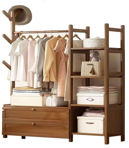 Vaianna Typ öffnen Bambus Kleiderständer,Multifunktional Stabiler Schrank，Mit Schubladen und Kleiderhaken,für Schlafzimmer, Ankleidezimmer (Door 100cm/40in#)