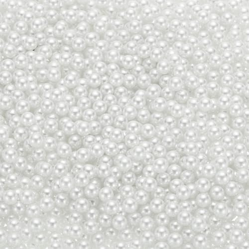 QUARKZMAN 2500 Stück Faux Perlen zum Basteln, 6mm Ohne Loch ABS Runde Perlen für Vasenfüller Schmuckherstellung Vasenfüller Kosmetikboxen DIY-Teile Tischstreuung Wohnkultur, Weiß