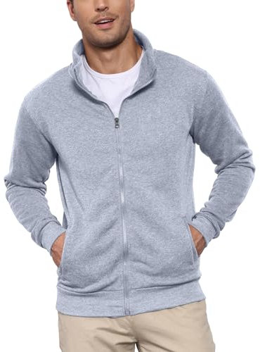 PRIVIMIX Felpa Uomo Senza Cappuccio con Cerniera Zip Invernale Hoodie Pullover Grigio XXL