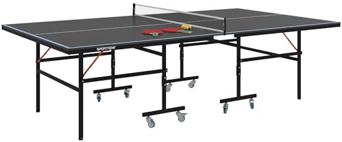 SPORTNOW Table de ping Pong Table de Tennis de Table Pliable Mode Solo compacte avec 2 Raquettes 3 balles Filet de Jeu 8 roulettes pour intérieur et extérieur dim. 274L x 152,5l x 76H cm Gris