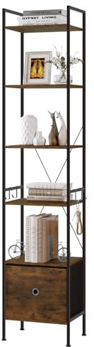 WOLTU Standregal mit 5 Ebenen, Bücherregal mit Schublade, stehendes Regal mit Metallrahmen, für Wohnzimmer Arbeitszimmer Homeoffice Schlafzimmer, Industrial, rustikales Braun + Schwarz, RGB63vbn