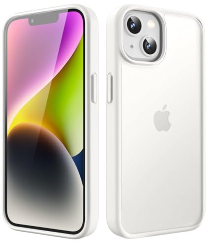 TIIXXA Matte Case for iPhone 14 6.1-Inch, Shockproof Drop Protection, Frosted Translucent Back Phone Cover, Anti-Fingerprint(White)
