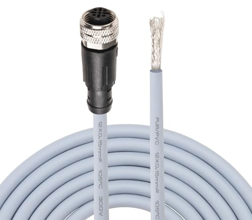 Lonlonty M12 Sensorkabel 5-Pin A-Kodiert, 2m PUR Kabel Geschirmt, IP67 Wasserdicht, M12 Stecker Gerade auf Offenes Ende, Industrieller Sensor-Aktor-Anschluss für Automatisierung & Maschinenbau, Grau