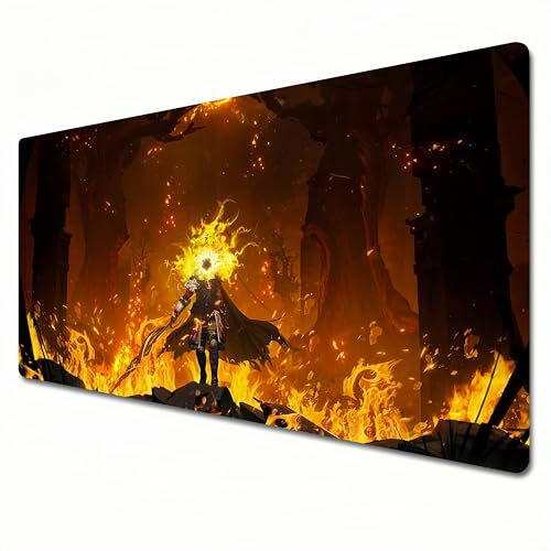Odrys Elden Ring Gaming Mouse Pad Red - XL 800x300mm Waterproof Anti-Slip - Office Desk Mat Large - Midra, Lord of Frenzied Flame (A03)