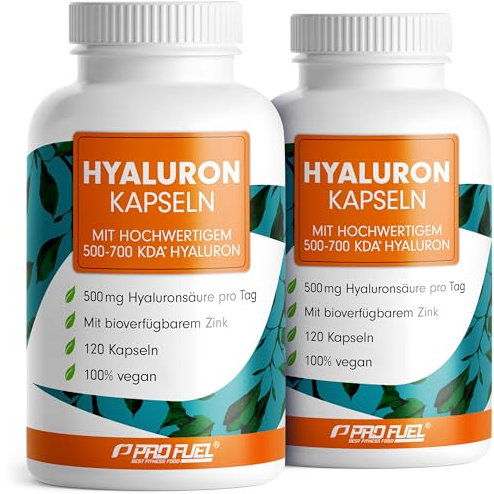 Hyaluron Kapseln 240x - optimal hochdosiert mit 500 mg Hyaluron pro Tag - hochwertige 500-700 kDa Hyaluronsäure + 2 mg bioverfügbares Zink - laborgeprüft mit Zertifikat - 100% vegan
