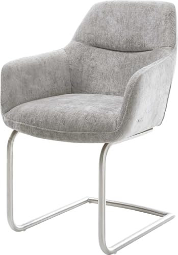 Schwingstuhl Pejo-Flex Freischwinger rund Edelstahl Chenille Silbergrau Taschenfederkern