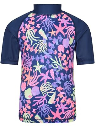 Mountain Warehouse Rashguard für Kinder - Kurzarm-Schwimmshirt für Jungen und Mädchen mit LSF 50+ UV-Schutz, schnell trocknend, Flatlock-Nähte - Schwimmen & Neoprenanzug Blau Kinder 128 DE (7-8 Jahre)
