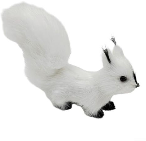 Adorno de ardilla de felpa realista para decoración de chimenea, mesa y jardín (blanco)