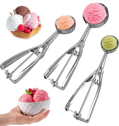 CEWROM Eisportionierer Edelstahl, Eiskugelportionierer 4/5/6cm, Eislöffel Portionierer, Eiszange für Eiskugeln Püreeportionierer für Eiscreme Melone Fleischbällchen Kuchen Teig Plätzchen Keksteig Reis