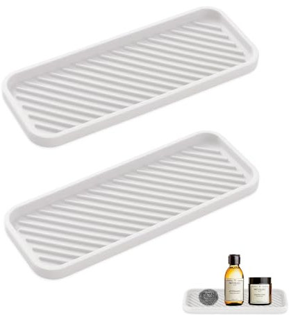 GIDWRIY 2 Pièces Organiseur D'évier en Silicone,Porte Savon Cuisine Antidérapant,Support Eponge Evier Cuisine,Tapis D'égouttement Lavabo,Rangement Evier Savon,Organisateur Evier Cuisine Silicon-blanc