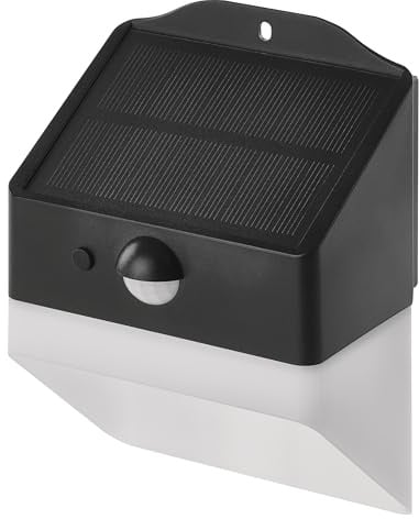 EMOS - LED Solarlampe LUNIS für Außen mit Bewegungsmelder - Solar Wandleuchte mit Haken für Haus/Garten - Sensor-Reichweite 6m/120° - 2 Lichtmodi, Helligkeit max. 220lm, Neutralweiß - weiß-schwarz