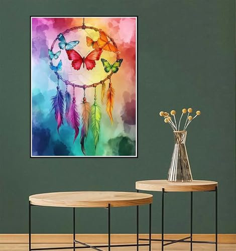 Malen Nach Zahlen Erwachsene Schmetterling Malen Nach Zahlen Traumfänger paint by numbers Kinder-AnfäNger, DIY Handgemalt Ölgemälde Leinwand set Pinsels und Acrylfarbe Geschenkideen 100x150cm l-876