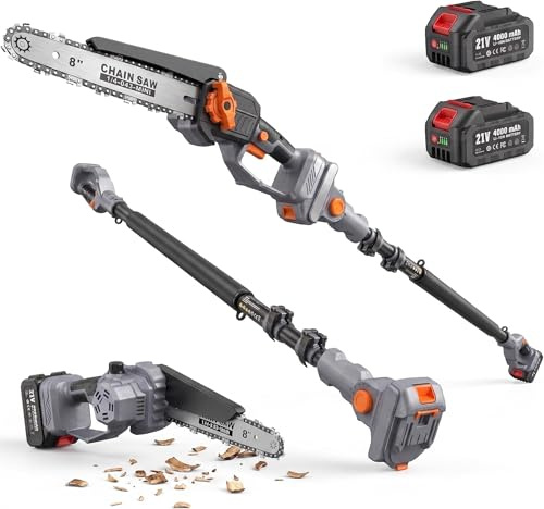 TaskStar 2-in-1 Cordless Pole Saw & Mini Chainsaw, 8-inch Brushless Chain Saw with 2×4000mAh Batteries, Extendable to 16ft for Tree Pruning, Branch Cutting, Yard Maintenance