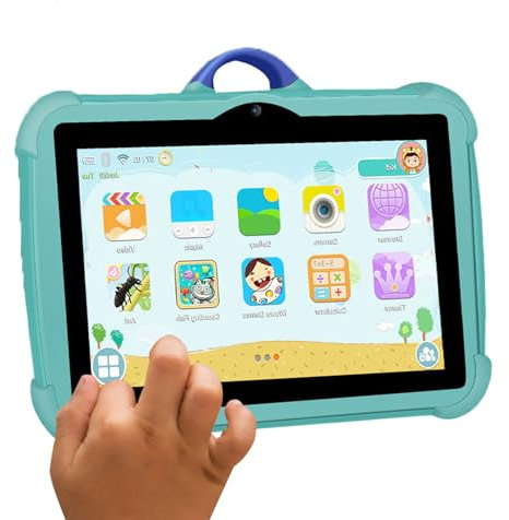 - Tableta de alta resolución, 4 GB + 64 GB para niños de 7 pulgadas, resistente a caídas, tableta multifunción, ordenador portátil con doble cámara