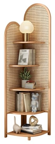 Dexinhdh Étagère d'angle en Bambou À 5 Niveaux, Étagère Debout, Organisateur, Étagère De Rangement d'angle en Rotin, Conception De Ventilateur À Angle Droit À 90 ° pour Les Petits Espaces