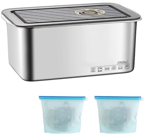 YFaith Boite Inox Alimentaire, 5900 ml Boite Rangement Alimentaire, Acier Inoxydable 316 Récipient-Alimentaire, avec 2 Pièces Sac de Congélation en Silicone, pour Réfrigérateur, Micro-Ondes, Four