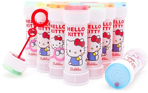 Toyland® Pack of 12 Hello Kitty Bubbles With Wands, 60ml Solution & Novelty Maze Lid - Pocket Money & Party Bag Toys